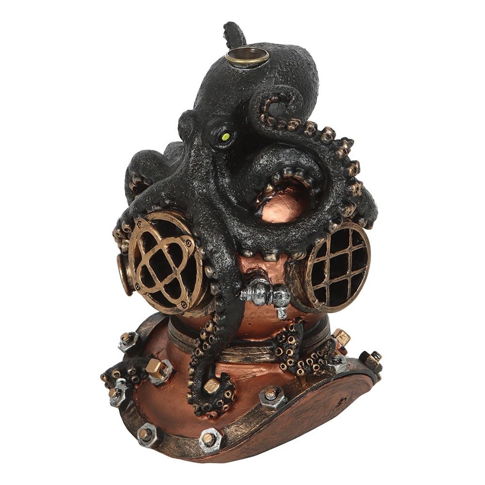 Something Different Black/Golden Brown/Chrome Kraken & Diver Helmet Backflow Incense Burner (One Size) ()