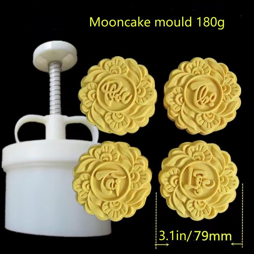 Mooncake Mold 180g- Cookie Stamps Plastic Hand Press Vietnamese Script Shape Kitchen Gadgets DIY Baking Pastry Tool 3.1in (Vietnamese script)