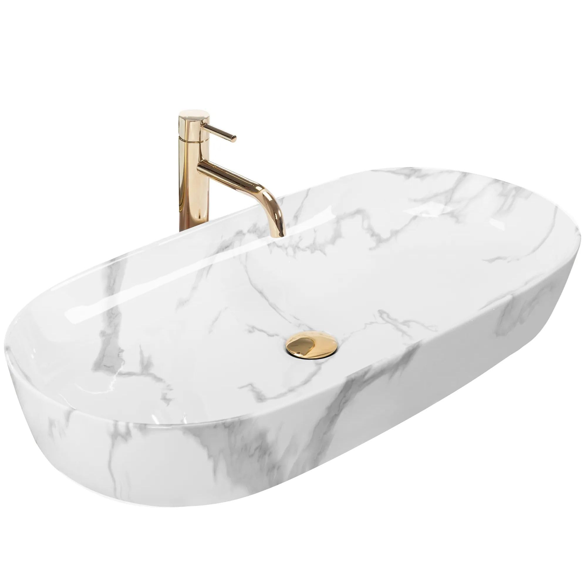 Rea Cleo 81 Shiny Marmo Countertop Washbasin 810 x 410 x 135 mm, Ceramic (White, Imitation Marble) โ image 1
