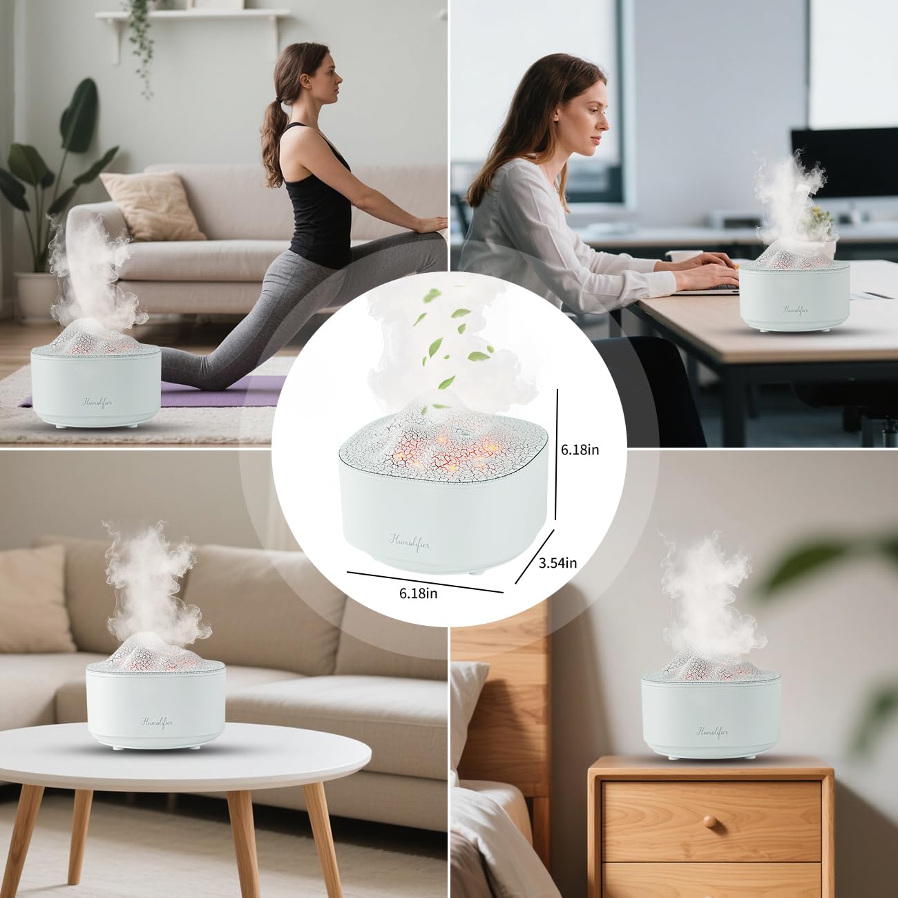 Przenośny nawilżacz powietrza, 1500 ml, zimna mgiełka, osobisty nawilżacz USB, do biura, sypialni, automatyczne wyłączanie, lampka nocna LED, 7 kolorów, 2 tryby mgiełki, super cichy (biały)