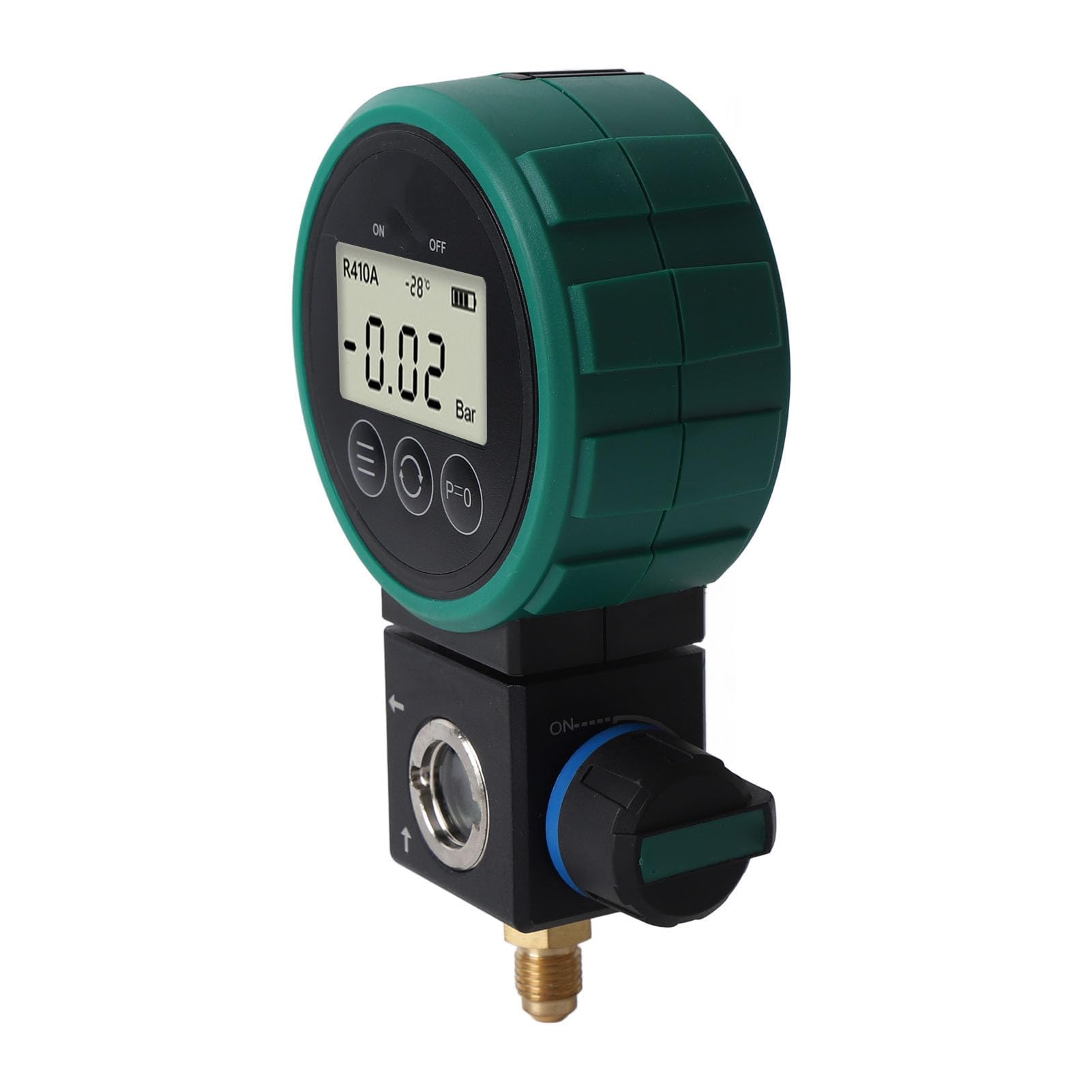 Digitales Manometer für HVAC Klimaanlagen, Hochpräzises Druckmessgerät mit Kugelventil, Unterstützt 9 Kältemittel R32 R410A R134a, LCD-Display mit Hintergrundbeleuchtung für
