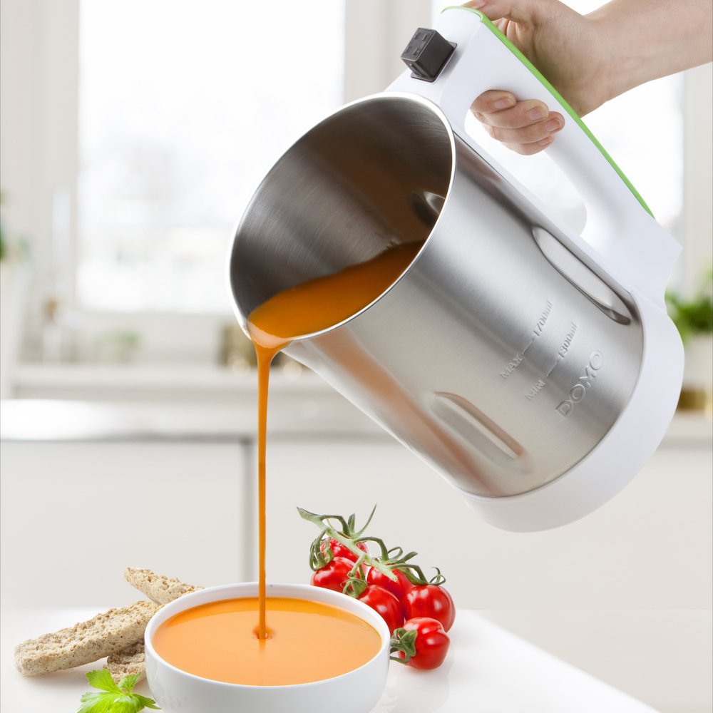 Domo Cuiseur à soupe XXL Easy pour préparer une soupe en 20 minutes – Sans effort DO499BL – Cuisiner une soupe très facile – Argenté/blanc/vert