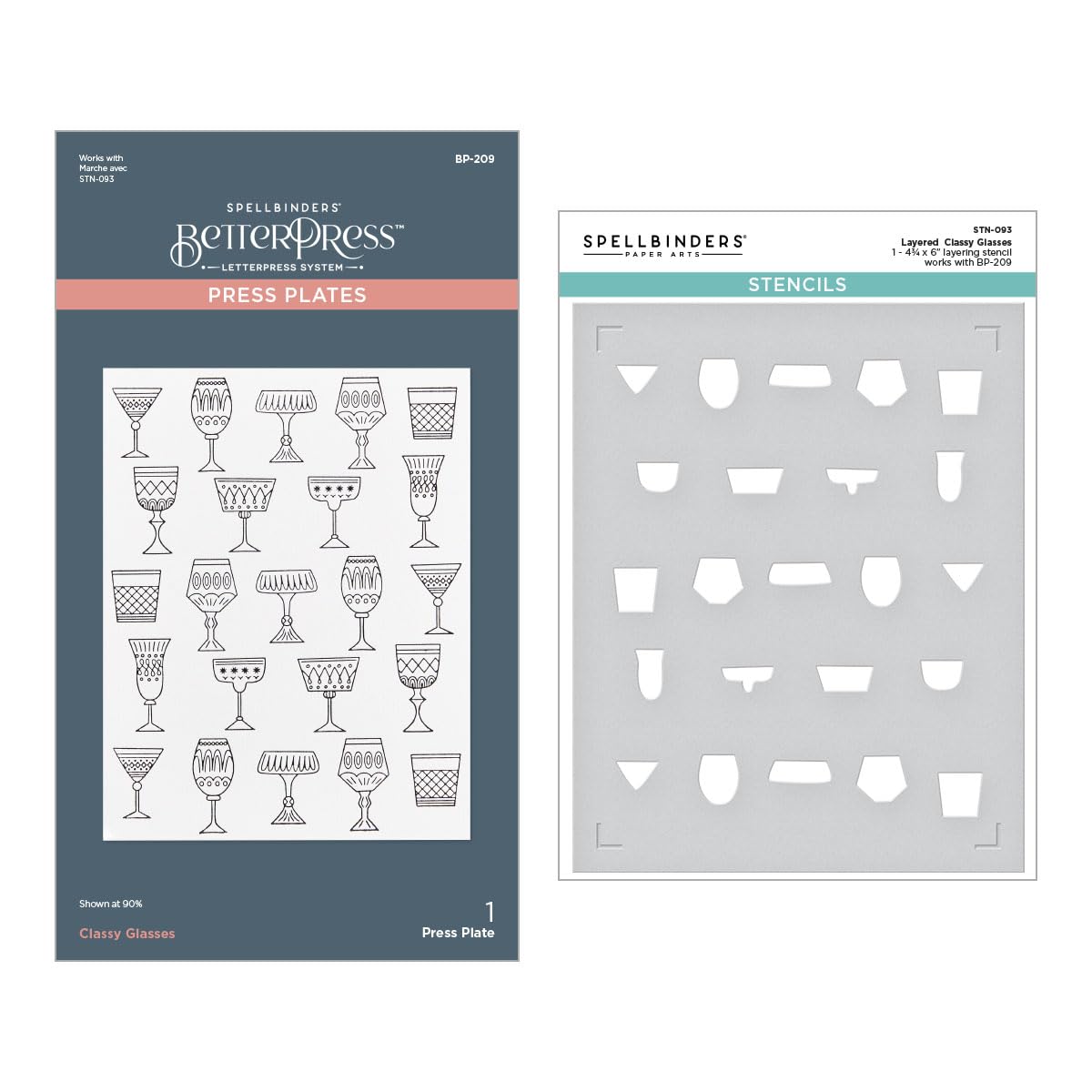 Spellbinders Press Plate & Stencil Bundle-Layered Classy Glasses