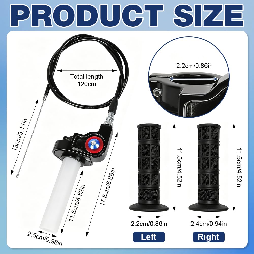 Puño Rapido Moto, Acelerador Rápido para Moto con Cable 1.2m & Puños Moto, 22mm Kit de Empuñadura de Acelerador Pitbike, Puño Acelerador Pit Bike para 50-250Cc ATV Quad Pit Dirt Bike