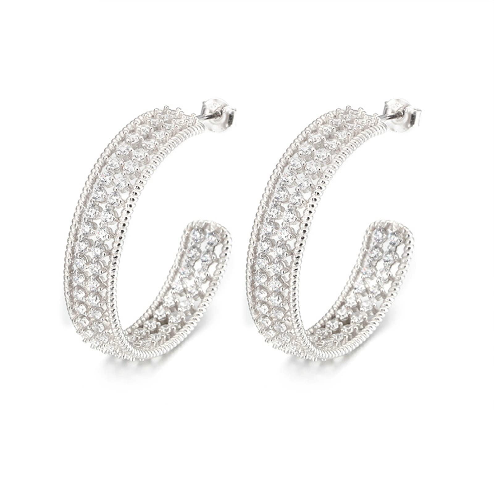 Mode Ohrringe Damen, Creolen 925 Sterling Silber Einfach Ohrringe Zirkonia Muttertag Geschenk