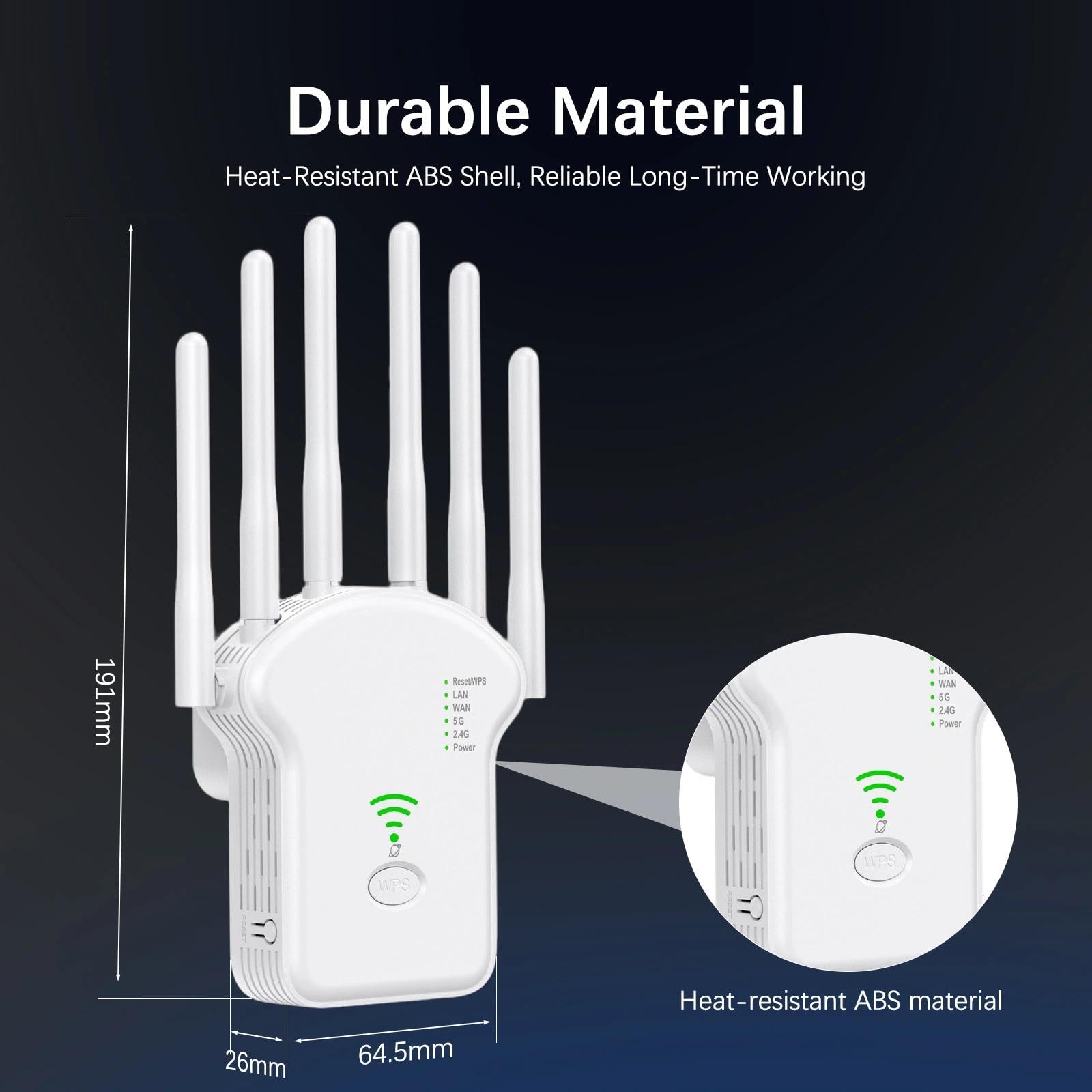 Ripetitore WiFi Potente,Ripetitore Wireless Wifi Extender e Access Point Amplificatore Wifi Extender 1200Mbps (2.4GHz/5GHz) con Porta LAN, 6 Antenne Esterni Copertura Completa a 360°