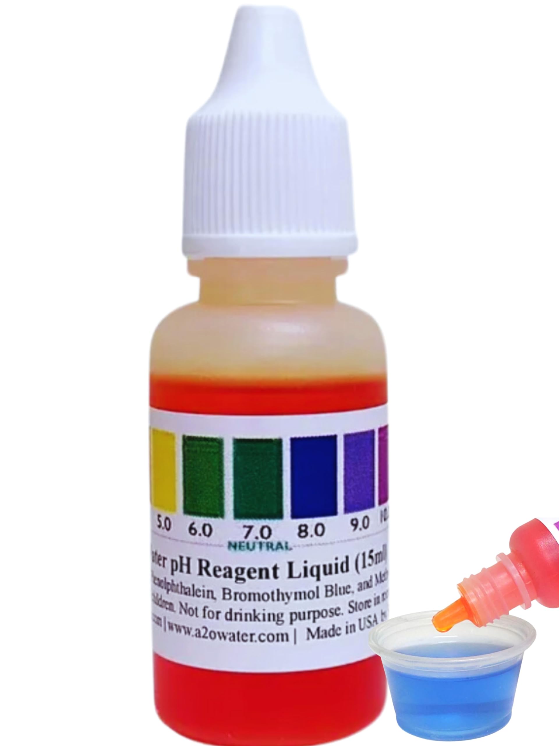Alkaline Water, Tap, and Drinking Water Accurate Measure of pH Level, Test kit wht, up to 125 Tests per Bottle 0.50 Fl Oz by A2O Water - Made in USA