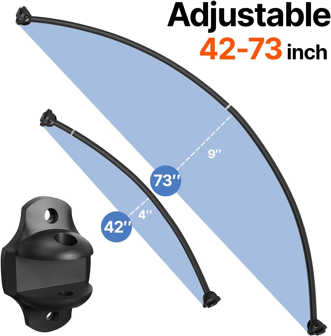 Curved Shower Curtain Rod, Rust Resistant, Adjustable Length 42-73 inches for Shower, Bathroom, Hole Punch Required.