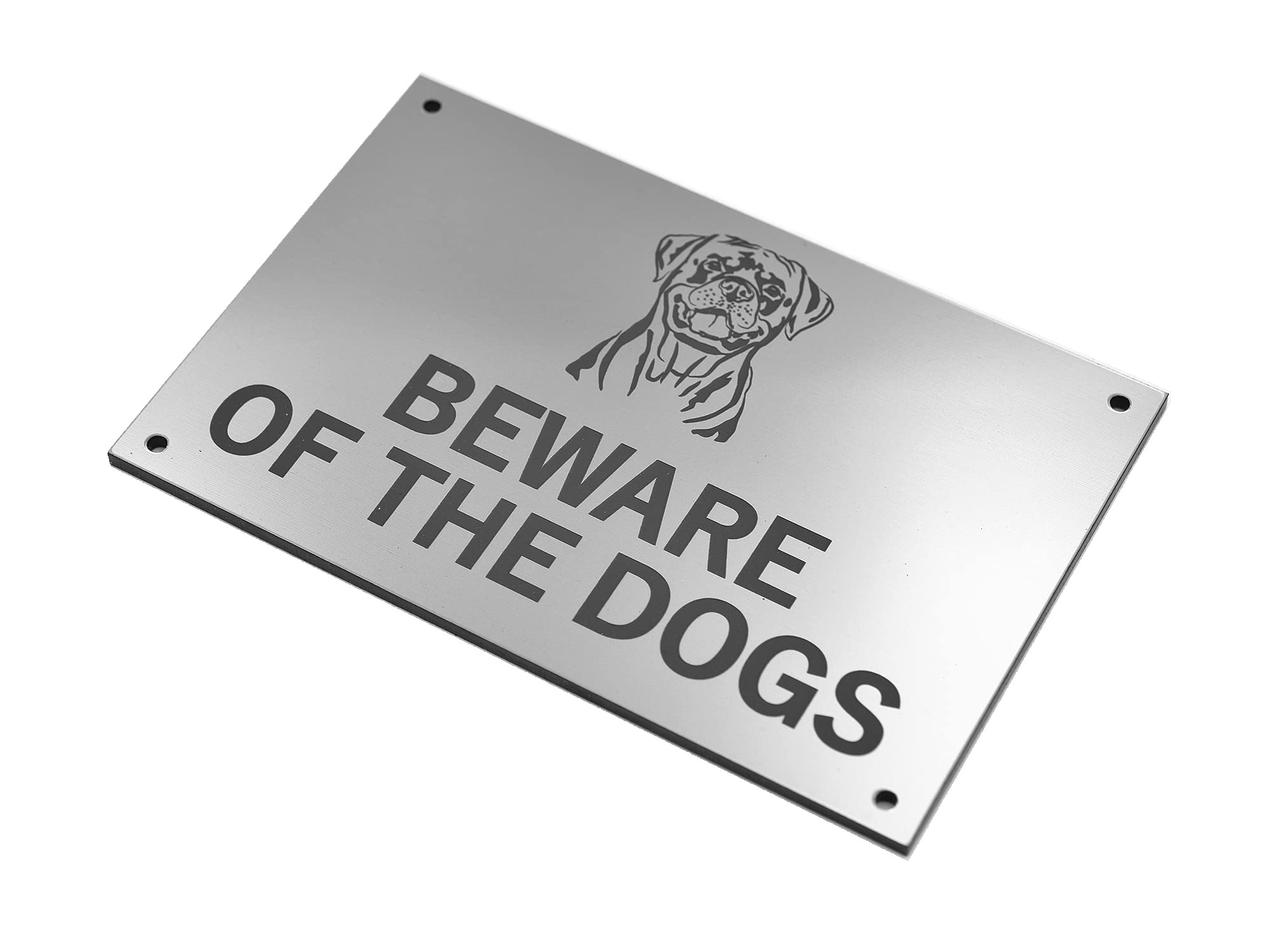Beware of the Dogs Sign - Easy to See Warning, Indoor/Outdoor Notice, Deterrent Sign (Medium DOGS, Silver Rottweiler)
