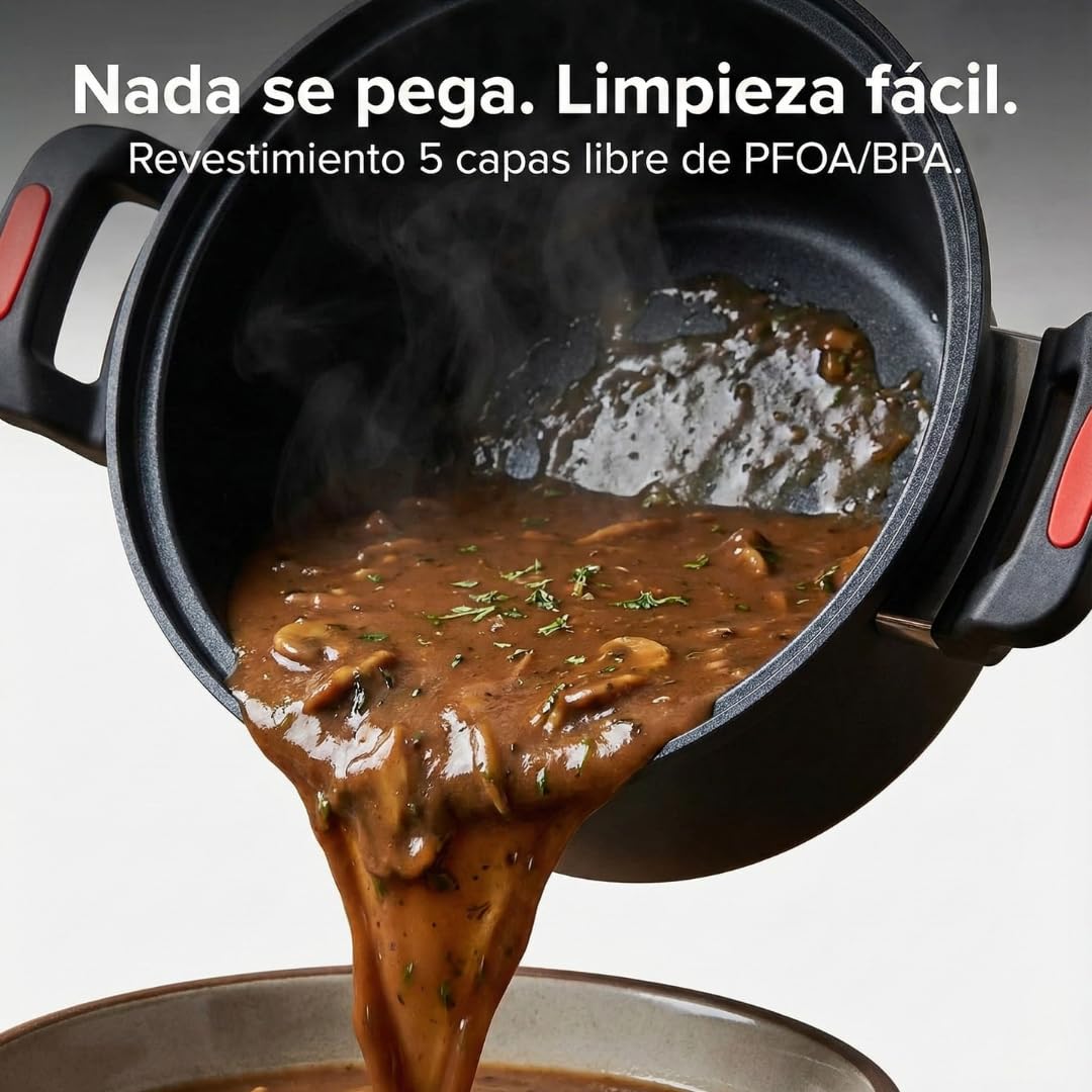 Olla de Cocción Lenta 5L - Olla de Hasta 8 Comensales - Temperatura constante 105°C. Compatible con Cocina de Gas, Eléctrica, Inducción. Revestimiento antiadherente. Ahorra energía. Vital Tools