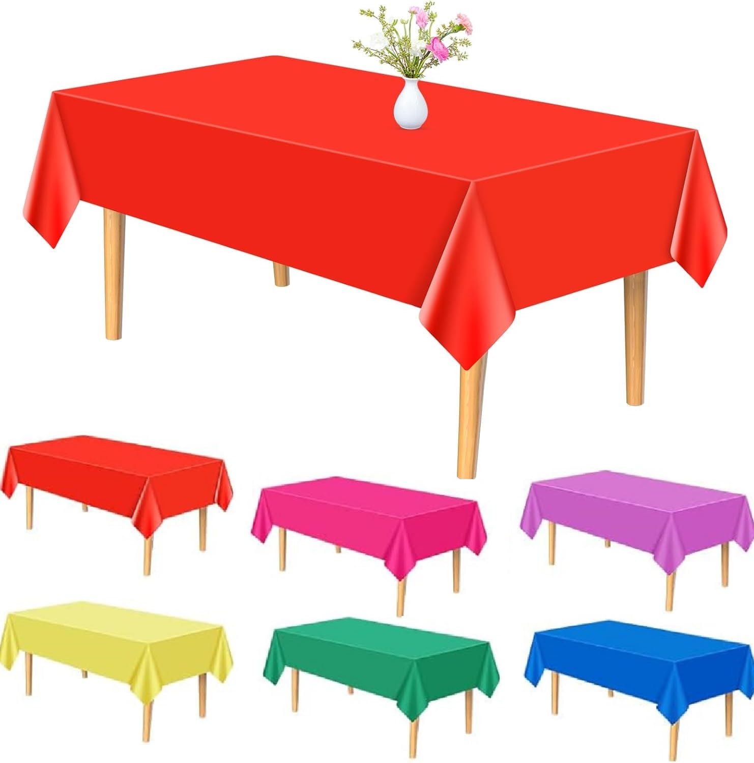 PLULON 6 Pcs Colors Tablecloths Rainbow Plastic Disposable Table Cover for Rectangle Tables 54 x 108 Inch Waterproof Tablecloth for Birthday Baby Shower Wedding Fiesta Party Home Kitchen Dining Decor