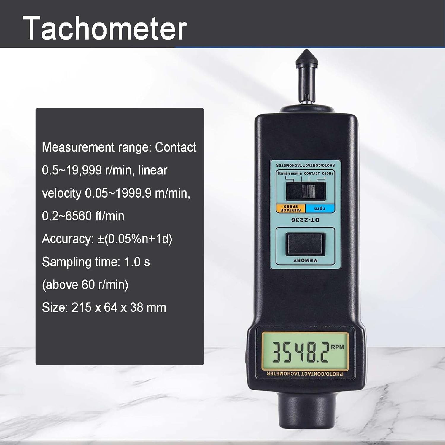 Digitaler Drehzahlmesser, Digitaler 2 in 1 Drehzahlmesser, mit 3 Sonden, zur Messung der Linearen Geschwindigkeit, Hochpräziser Testerzähler, für Ventilatoren, in der Papier, Kunststoff