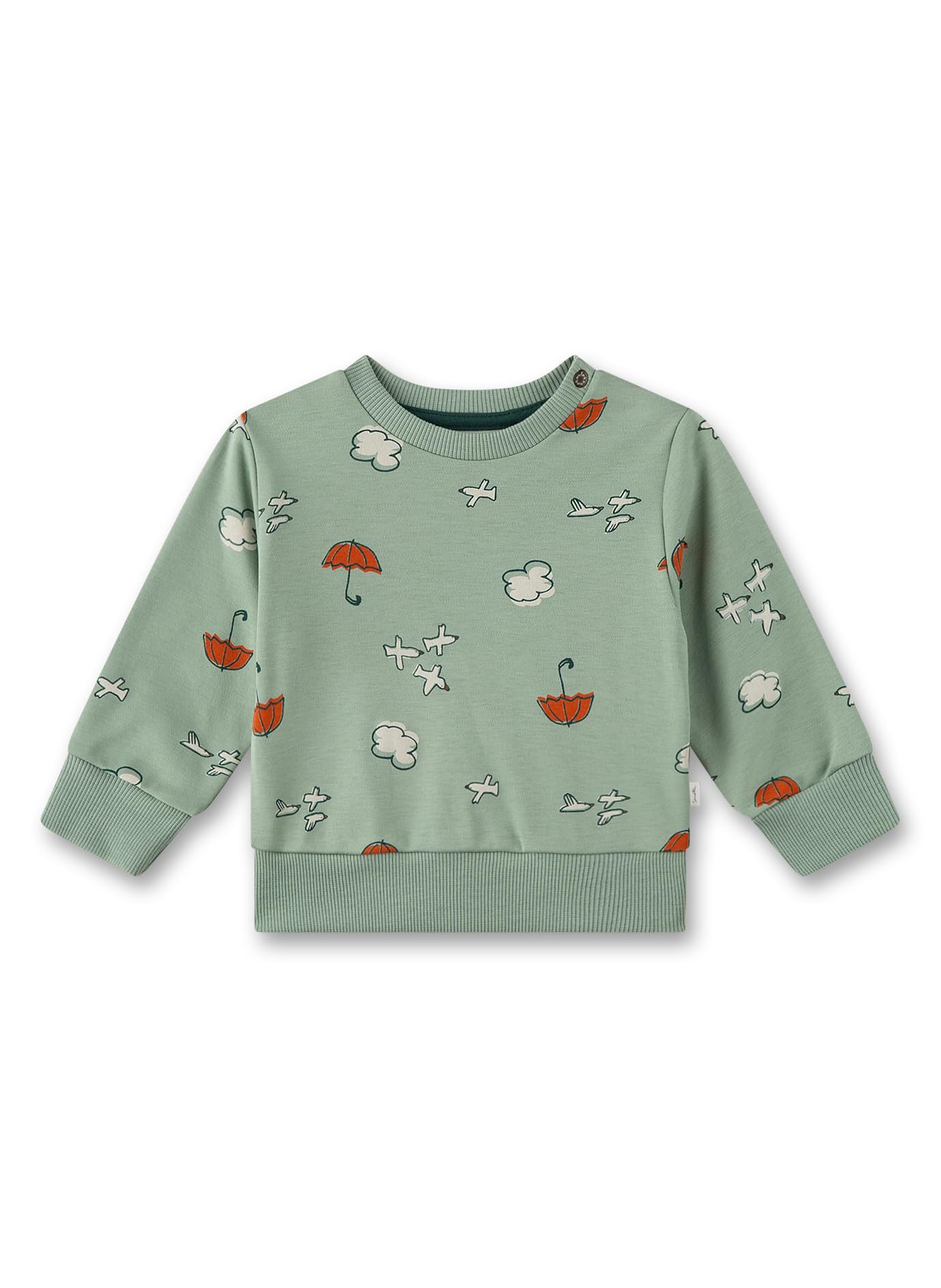 Sanetta Baby-Jungen Grün | Hochwertiges und gemütliches Bio-Baumwolle Sweatshirt mit Wolken-Motiv Bekleidung