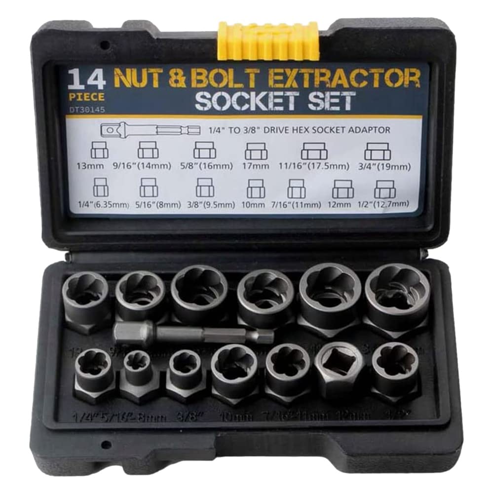 DHYAWUER 14Piece Impact Bolt & Nut Remover Set Stripped Lug Nut Remover Hex Adapter with Hex Adapter Extraction Socket Set