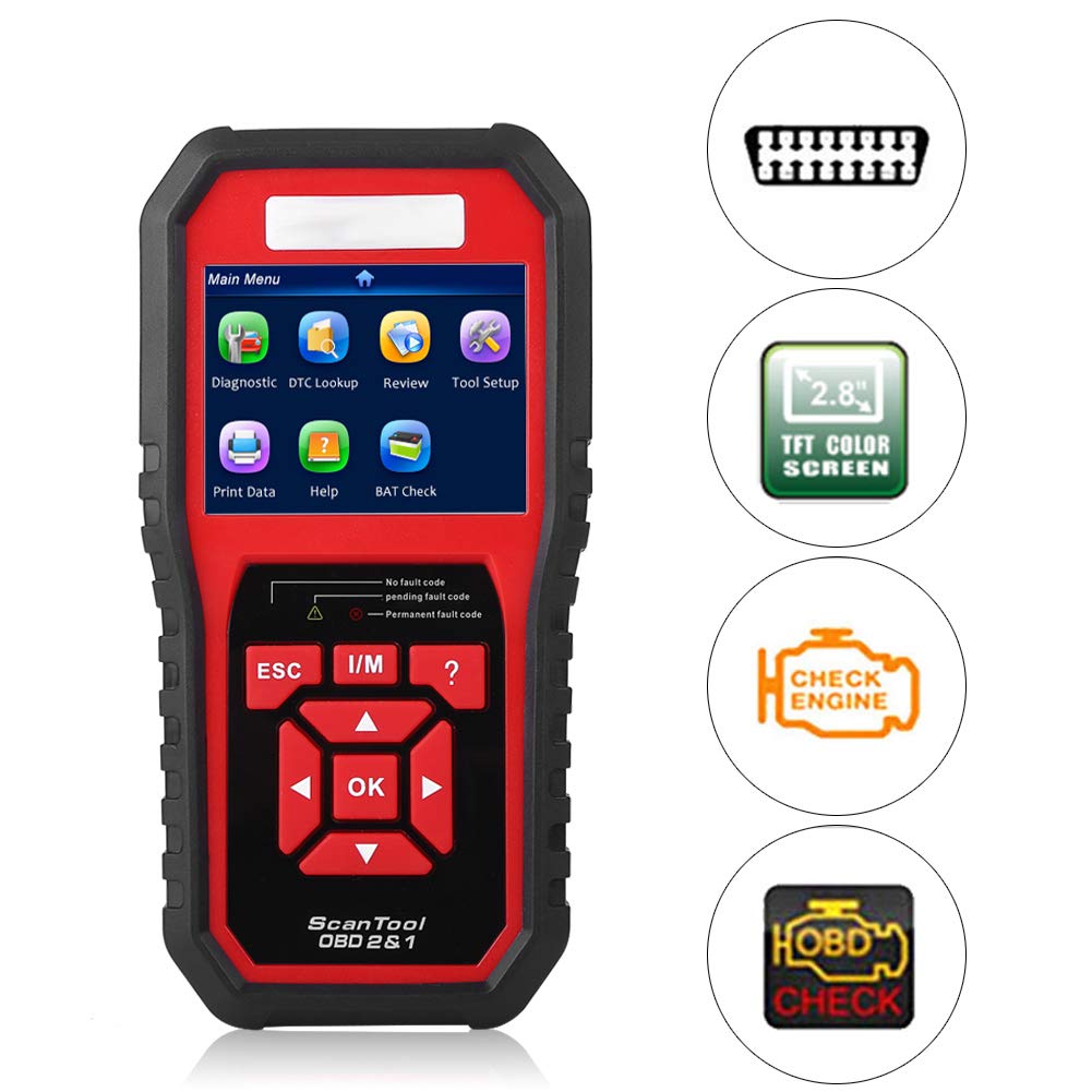 KW850 OBD2 EOBD Diagnostic Diagnostic Scanner Strumento Codice di Guasto Reader, Auto per Scanner Diagnostico a LED per Veicoli OBDII Dal 1996, Evap Scanner Car Diagnostic Red