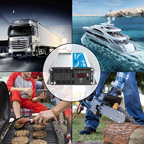 2000W 24V Modified Sine Wave Power Inverter DC 24 Volt to AC 110 120 Volt with Remote Control & LED Display and USB Port for RV Truck Boat