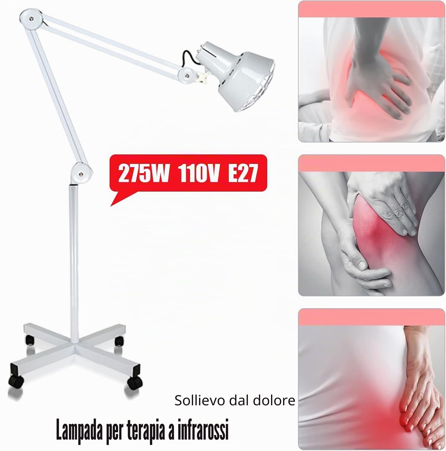 Lampada a infrarossi, 275 W, 220 V, a infrarossi, per la terapia di riscaldamento a luce rossa regolabile, con ruote