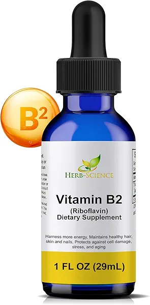 Herb-Science Vitamin B2 Supplement - Riboflavin Drops Liquid Extract - for Headache Relief, Natural Energy - Support for Hair, Skin, Nail Health,Collagen Production - Non-Alcoholic - 1 Fl.oz.