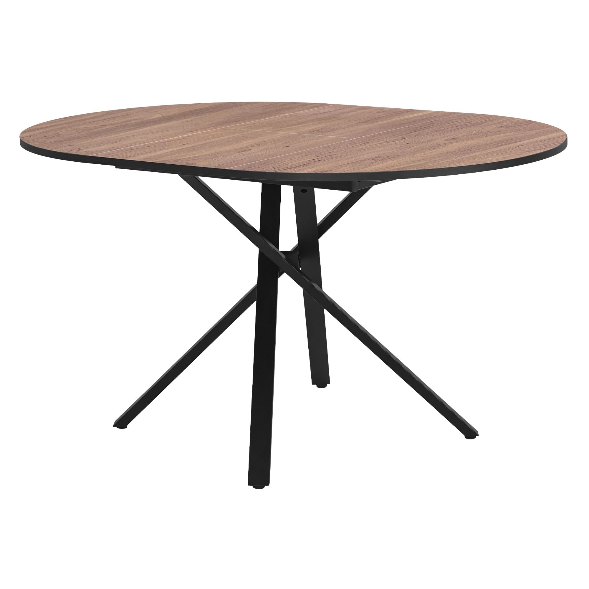 ML-Design Rozkladany Okragly Stól do Jadalni, Brazowy Dekor Drewna 100-140 x 76 x 100 cm, Stól Kuchenny dla 4-6 Osób z Metalowa Podstawa X, Nowoczesny Stól do Salonu, Kuchni, Jadalni, Loftu i Domu