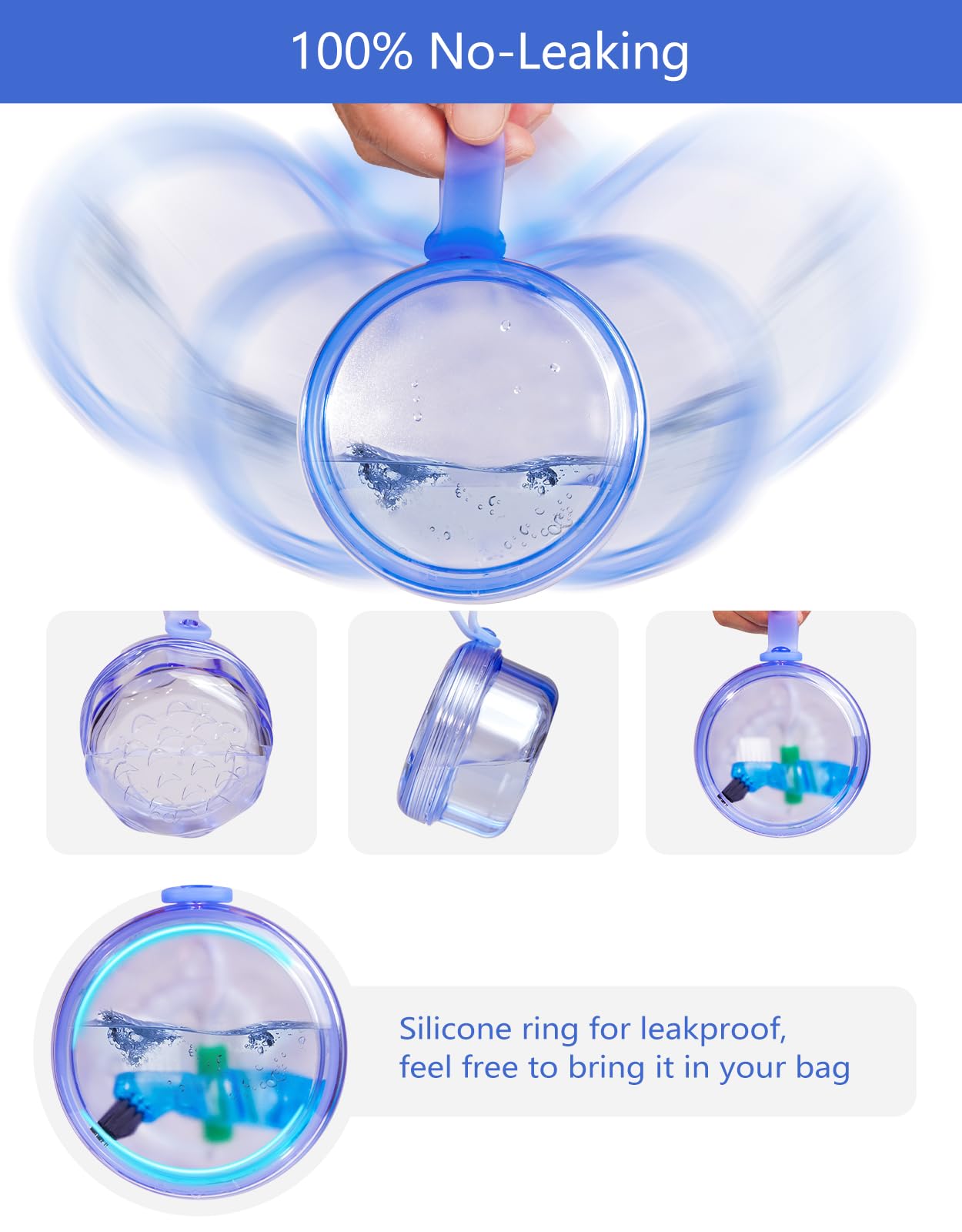 Custodia da bagno portatile per protesi dentarie con coperchio a prova di perdite, contenitore per denti falsi, paradenti, custodia da bagno per viaggi, casa, ufficio, blu trasparente