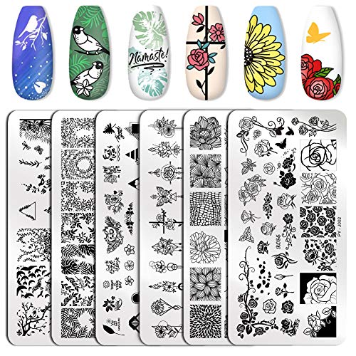 6PCS Nail Stamping Plate Kit Stamper Plates Nail Art Stamping Plates Set Flowers Theme Nail Plate Stamping Template Christmas Party Valentine's Day Gift Nail Designs Nail Decoration