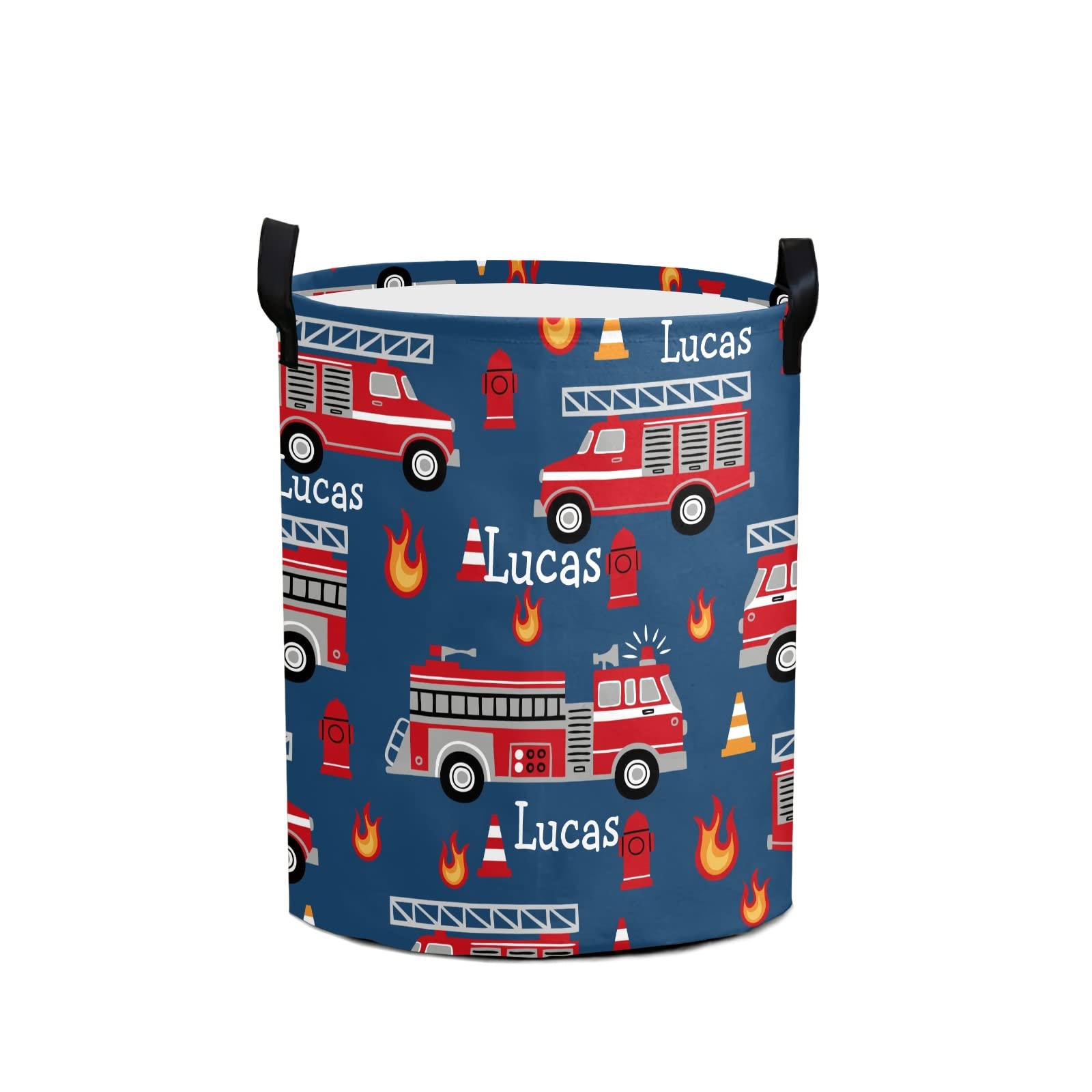 Personalized Laundry Basket,Fire Truck Custom Storage Bins Laundry Hamper with Name Collapsible Toys Organizer Gift