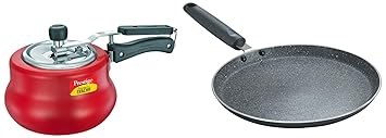 Prestige Svachh, 10752, 3 L, Nakshatra Duo Red Handi, with Deep Lid for Spillage Control, Aluminium, Inner Lid & Prestige Omega Deluxe Granite Nonstick Aluminium Dosa Tawa, 25 cm