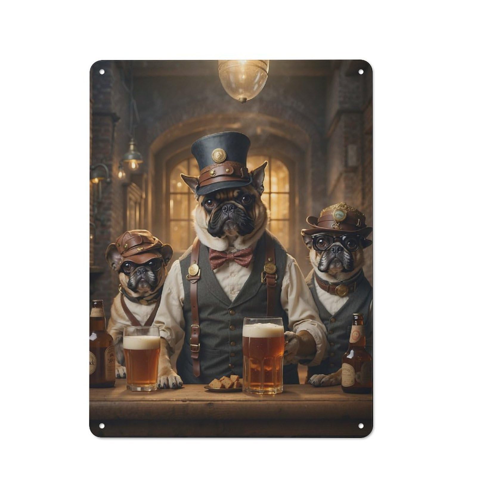 Junmoney Steampunk Craft Beer Pugs Vintage Metal Sign 40X30cm For Man Cave Or Games Room, For Kitchen, Dining Room And Home Bar Wall Decor