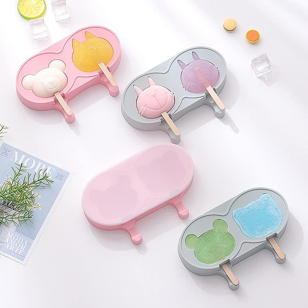 Ice Pop Molds 6 Pack Easy Release Ice Cream Mold with Lids,Fun Popsicles Molds Silicone Reusable Cartoon Animal Cute Ice Molds for Kids with Cover and 120 Wooden Popsicle Sticks
