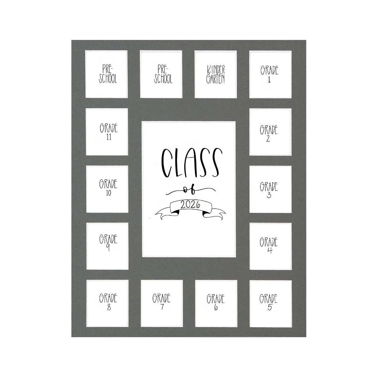 Rustic Red Door Grey Class of 2026 School Years Picture Mat (11' x 14') - 15 Photo Collage Frame Mat for School Pictures - No Frame Included