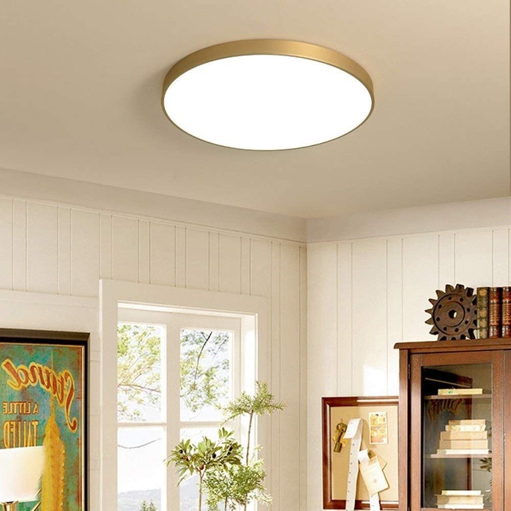 PZAOJAU Plafoniera da bagno in ottone antico a LED da cucina a basso profilo da soffitto tonda dimmerabile plafoniera da corridoio dorata per camera da letto Sala da pranzo Buan