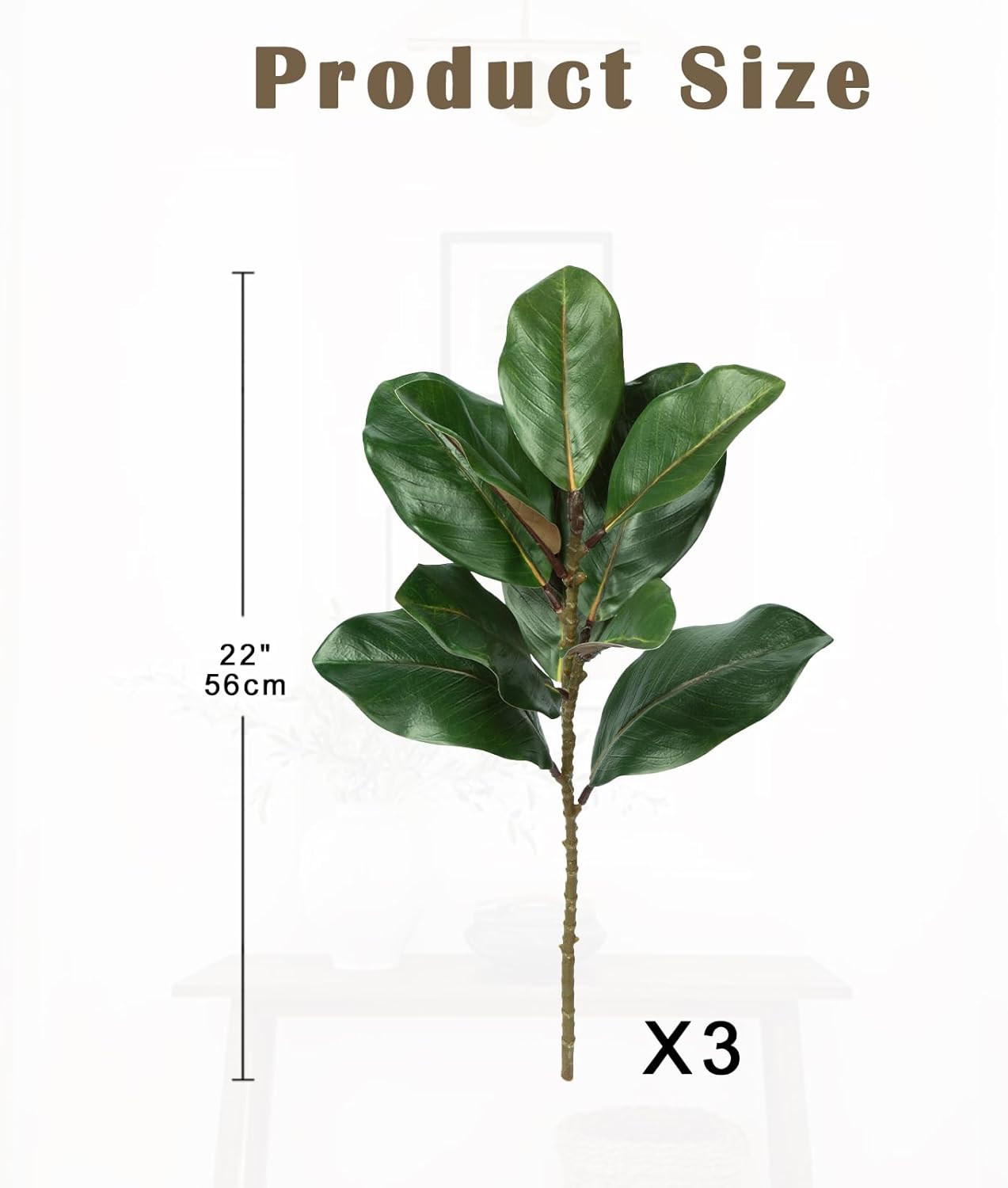 Briful Faux Magnolia Branches 22 Inches Artificial Magnolia Leaves Stems Real Touch Faux Greenery for Home Office Room Table Vase Farmhouse Decor (Dark Green - Pack of 3) - Image 2
