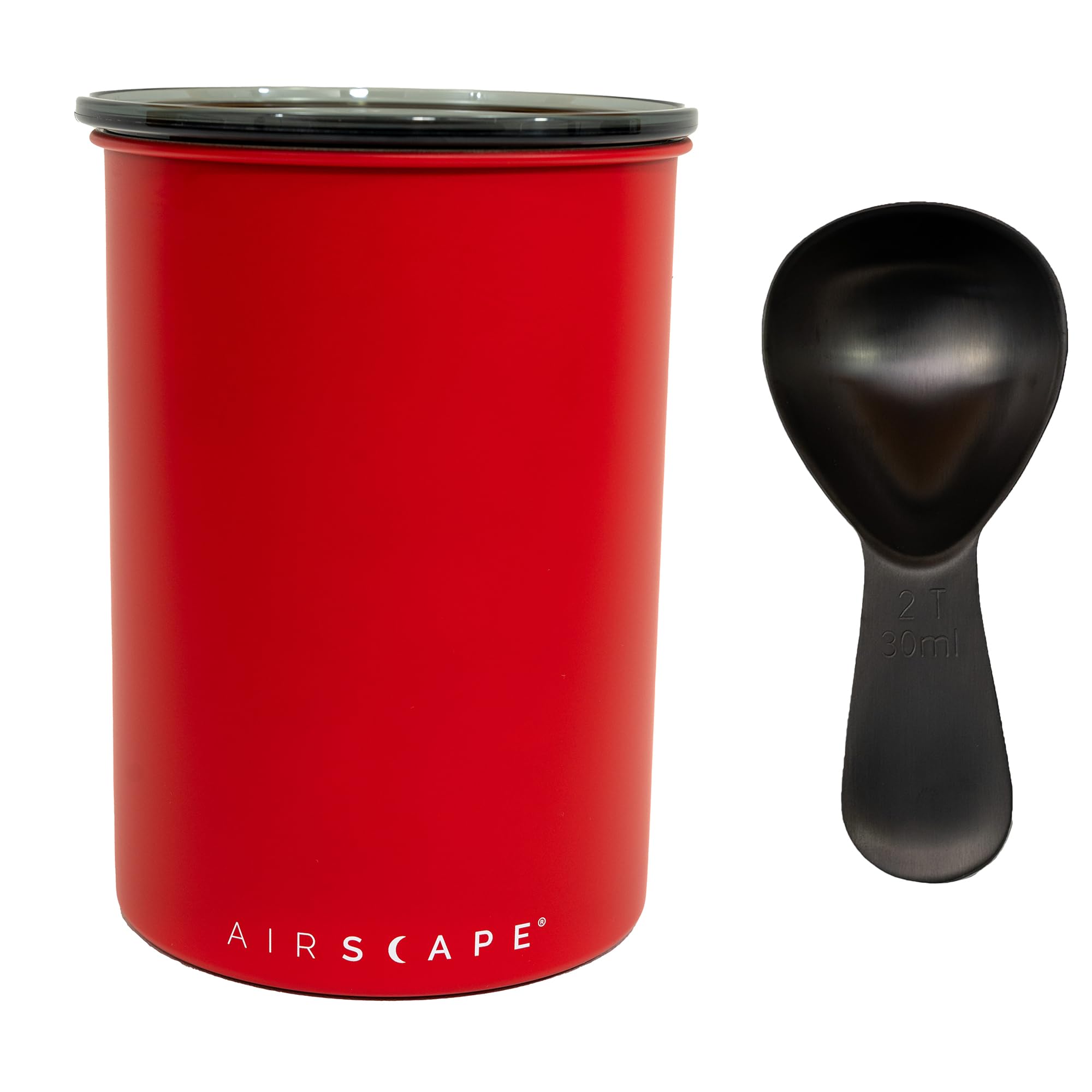 Airscape Stainless Steel Coffee Canister & Scoop Bundle - Food Storage by Planetary Design – Medium, 30 milliliters, Stainless Steel, Red, Pack of 2