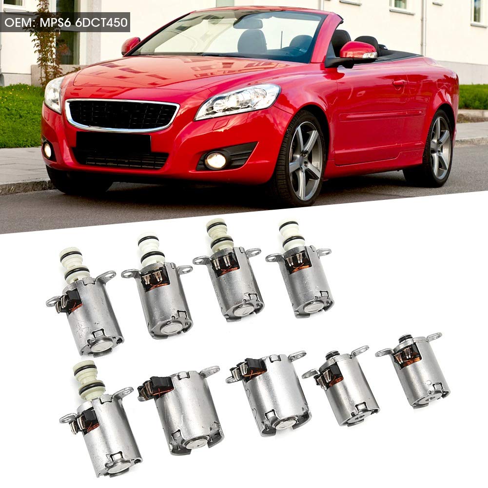 Qiilu 9-teiliges Getriebemagnetventil, 6-Gang MPS6 6DCT450 Getriebemagnetkit Passend für Focus/C-/Galaxy//Mondeo
