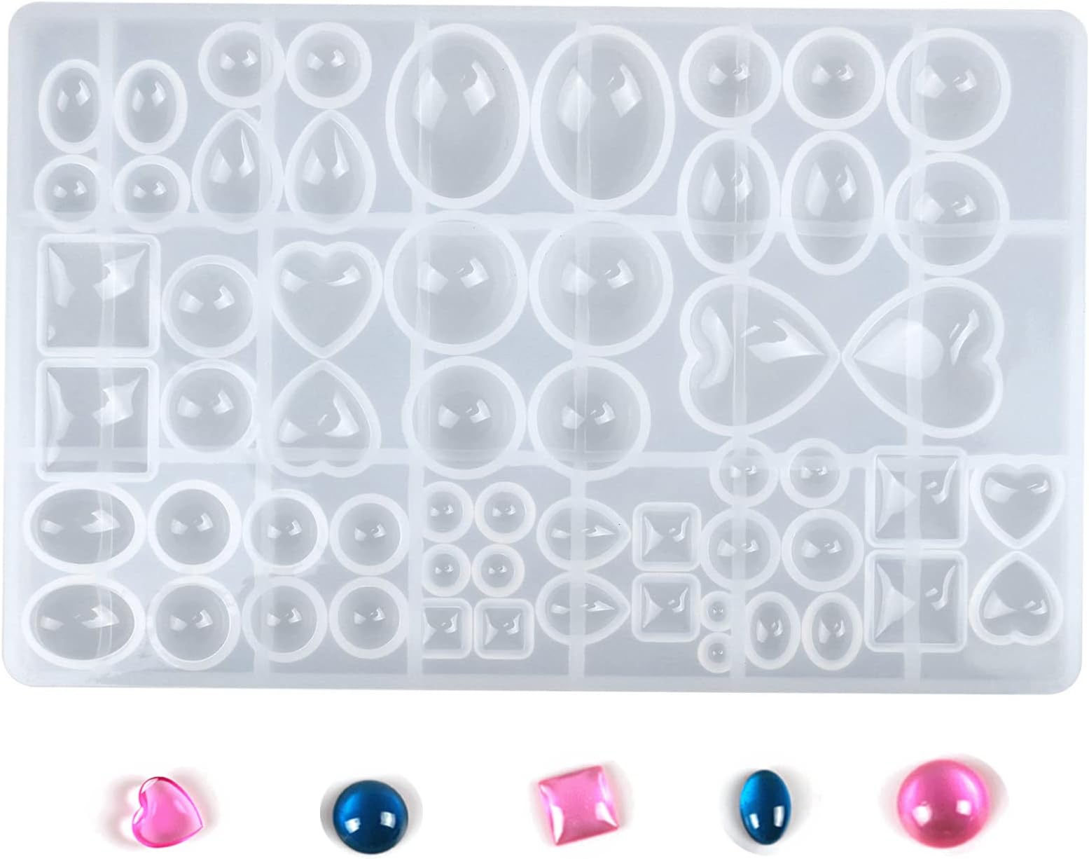 Silicone 3D Gem Diamond Molds - Epoxy Resin Molds - Ball, Heart, Square, Oval Jewelry Molds for DIY Gift Necklace Pendant Craft Making
