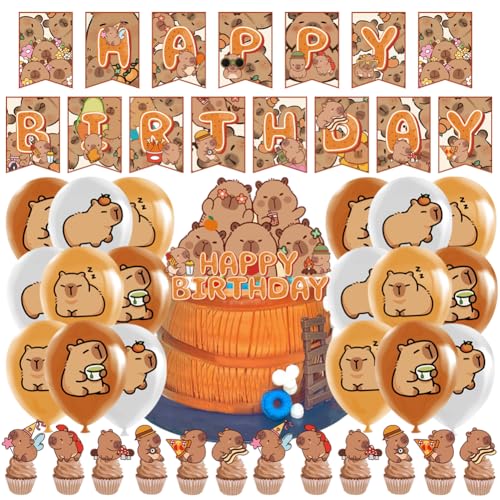Capybar Decoración de Cumpleaños NTEVXZ 44pcs Capybar Globos para Fiestas Pancartas Capibar Decoración de Pastel Cupcake Toppers Capibar Suministros de Fiesta de Cumpleaños