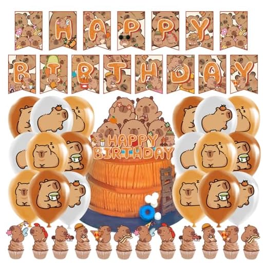 Capybar Decoración de Cumpleaños NTEVXZ 44pcs Capybar Globos para Fiestas Pancartas Capibar Decoración de Pastel Cupcake Toppers Capibar Suministros de Fiesta de Cumpleaños