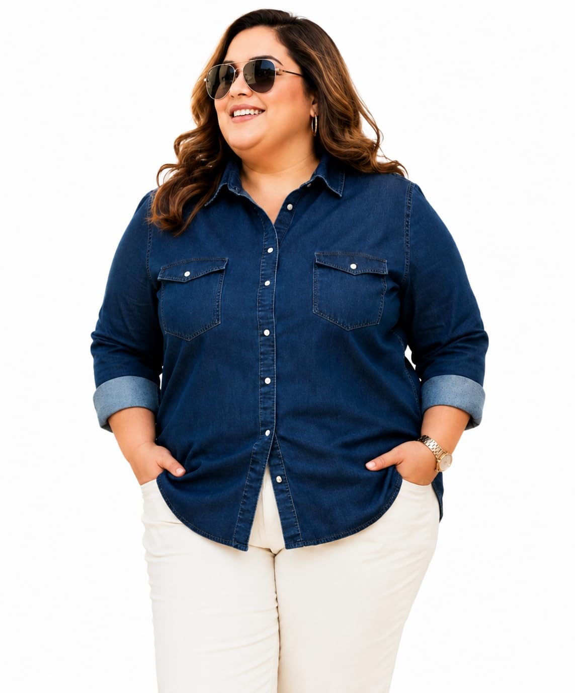 Women Denim Shirt's | Casual Blue Denim Shirt for Women's | Full Sleeve Button Down Shirt's Stylish Denim Top for Women | Trendy Plus Size Shirt-picture-23