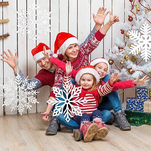 Copos de nieve de Navidad grandes, pack de 24 adornos de plástico colgantes con purpurina 7