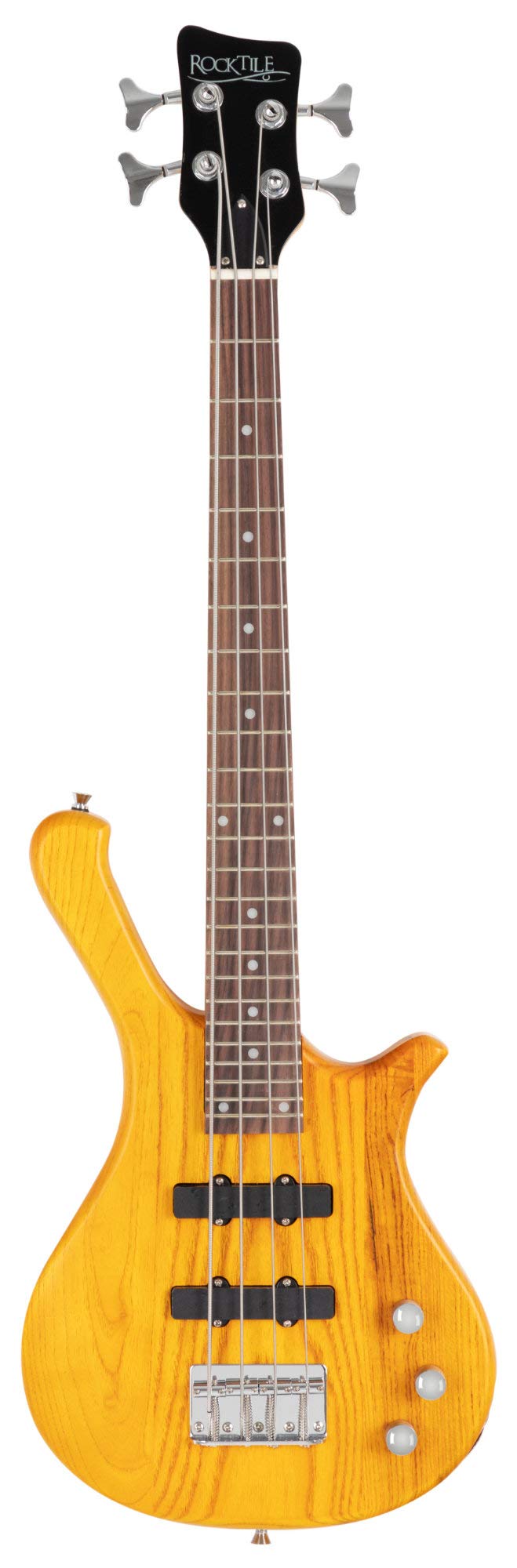 Rocktile TB-4 NHS Traveler E-Bass - 4-saitiger E-Bass im Reiseformat - Body: Erle, Hals: Ahorn - Griffbrett: Technical Ebony - 2 Single Coil-Tonabnehmer - Natural Honey Stain