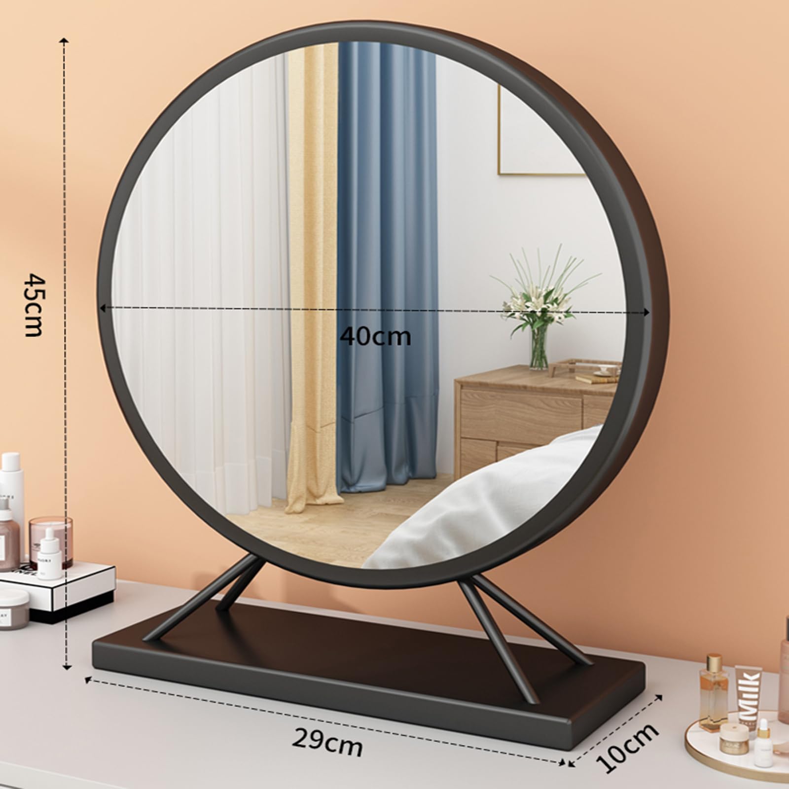 Okrągłe lustro toaletkowe 40 cm czarne lustro toaletkowe do sypialni łazienki makijaż i wystrój stylowe 30 x 30 cm 40 x 40 cm 50 x 50 cm dostępne opcje