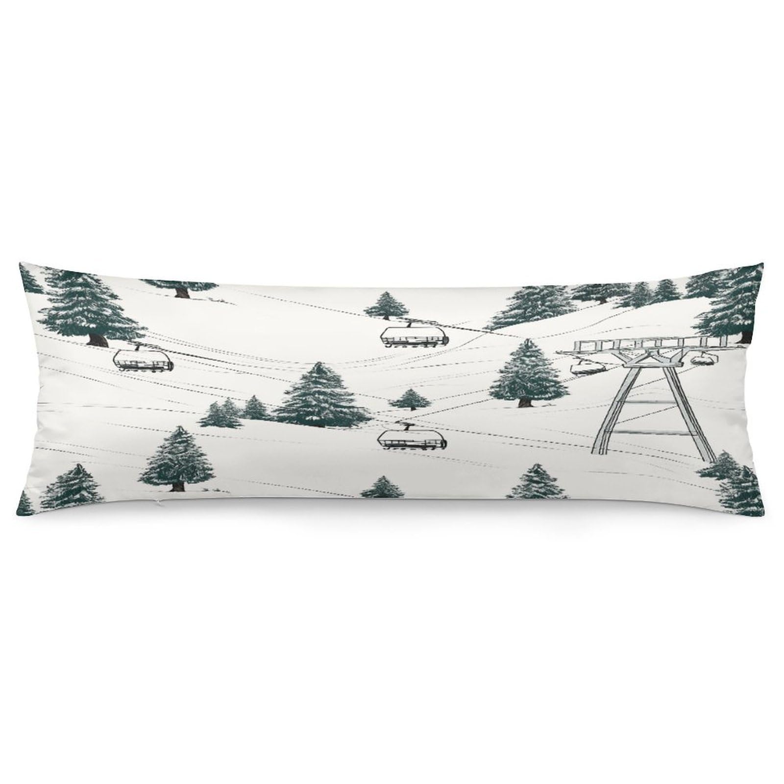Ski Lift with Fir Tree Pillowcase Decorative Long Body Pillow Case Soft Breathable Body Pillow Cover Modern Large Pillowcase Cute Body Pillow Pillowcases for Bedroom Couch 18.9 X 53 Inch