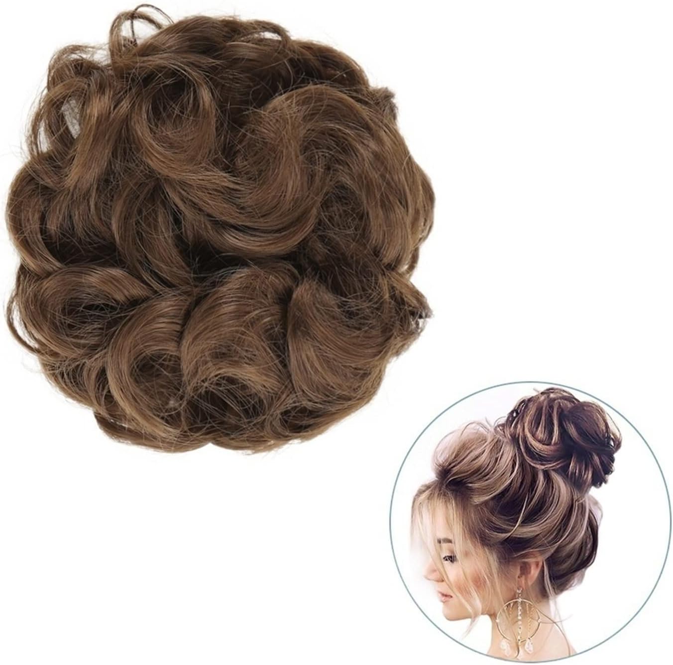 Hair bun 1PCS Around on Hair Pony Tail Hair Bun Hair Accessories for Women Synthetic Messy Curly Wavy Scrunchi