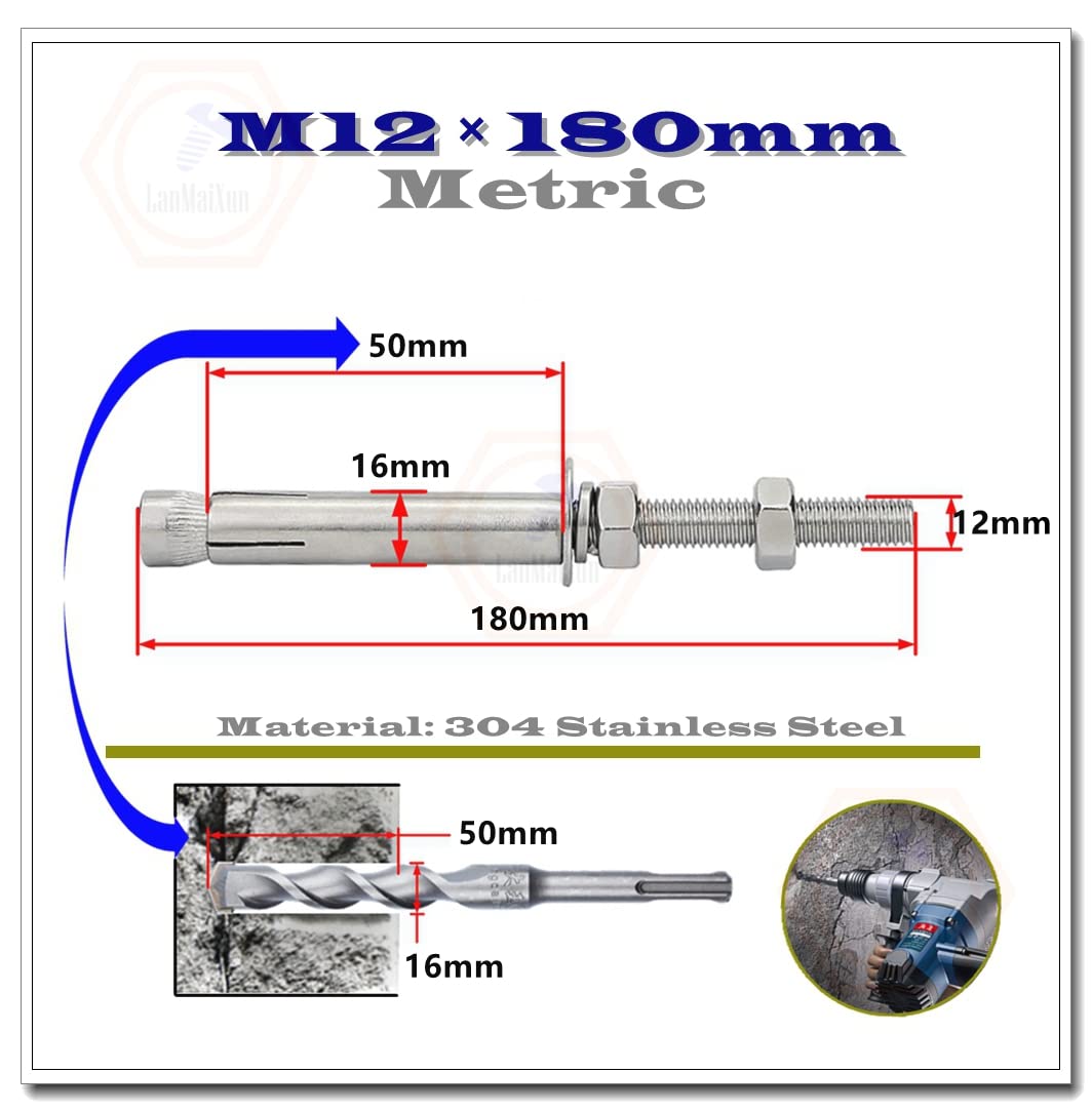 Bulloni ad Espansione | 4 Pezzi M8×200mm 【Allungare】 Bulloni ad Espansione in Acciaio Inossidabile 304(M10,M6x300mm 4pcs)
