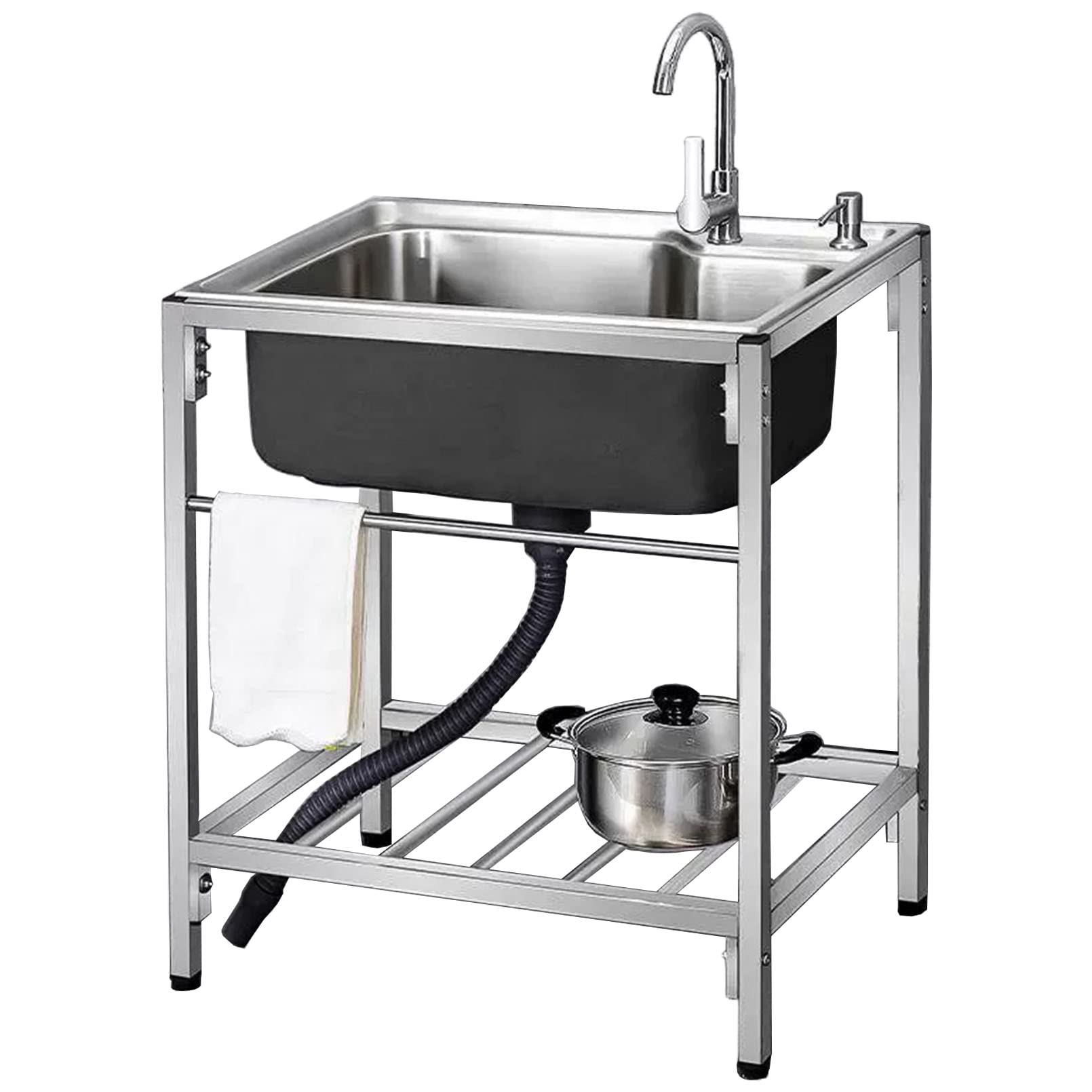 Évier avec robinet et étagère de rangement évier de cuisine cuve profonde inox