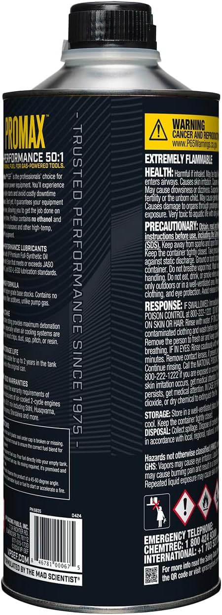 VP Pro Max Hi-Performance (50:1) Ready to Use Ethanol-Free 2 Cycle Fuel. Case of 8 Quarts