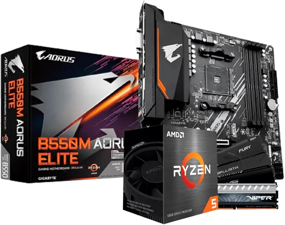 Kit Upgrade AMD Ryzen 5 5600GT / Placa Mãe Gigabyte B550M Aorus Elite/Memória RAM 8GB DDR4 3200MHz