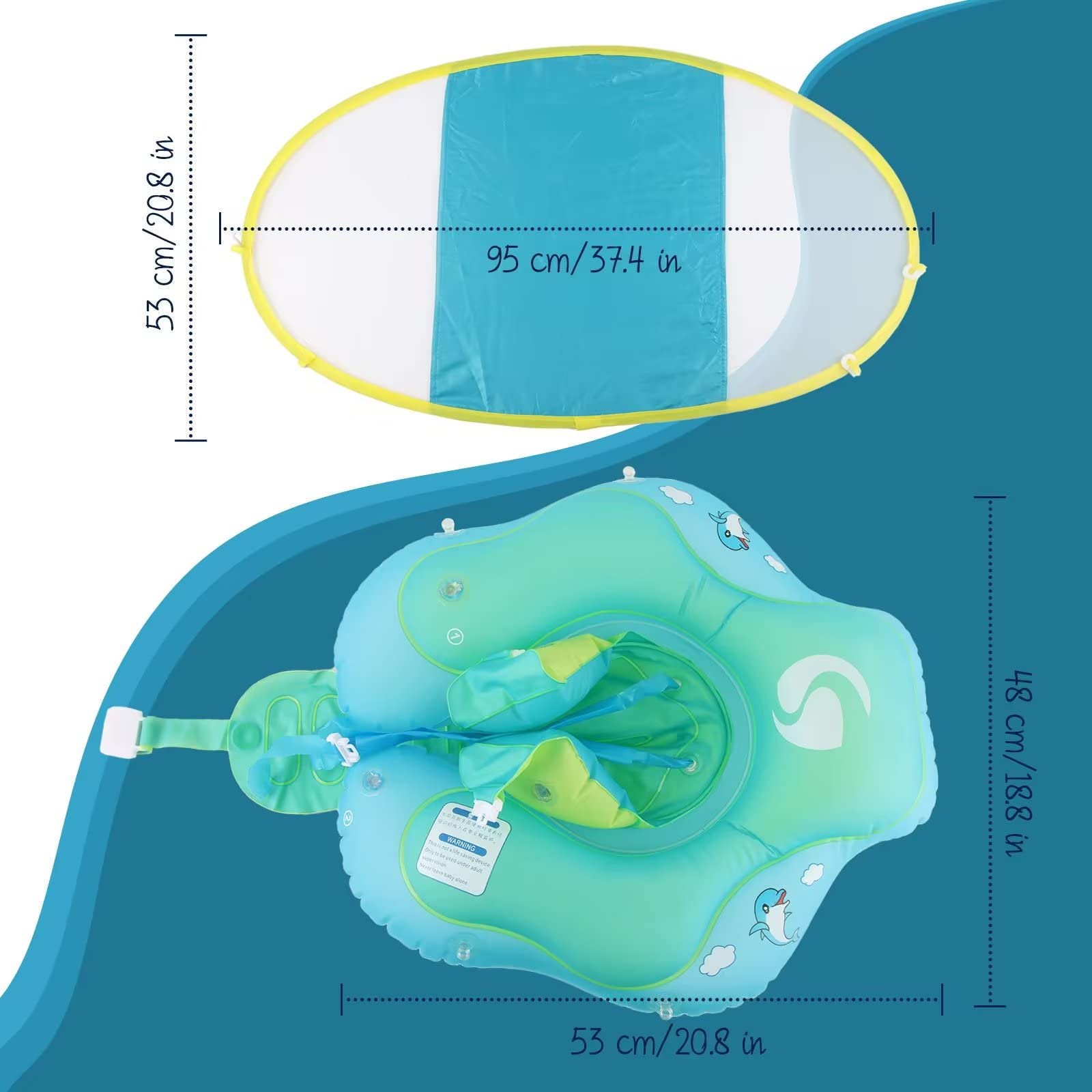 Babyschwimmring Mit Sonnendach - Verstellbarer Sitzring Für Pool & Meer