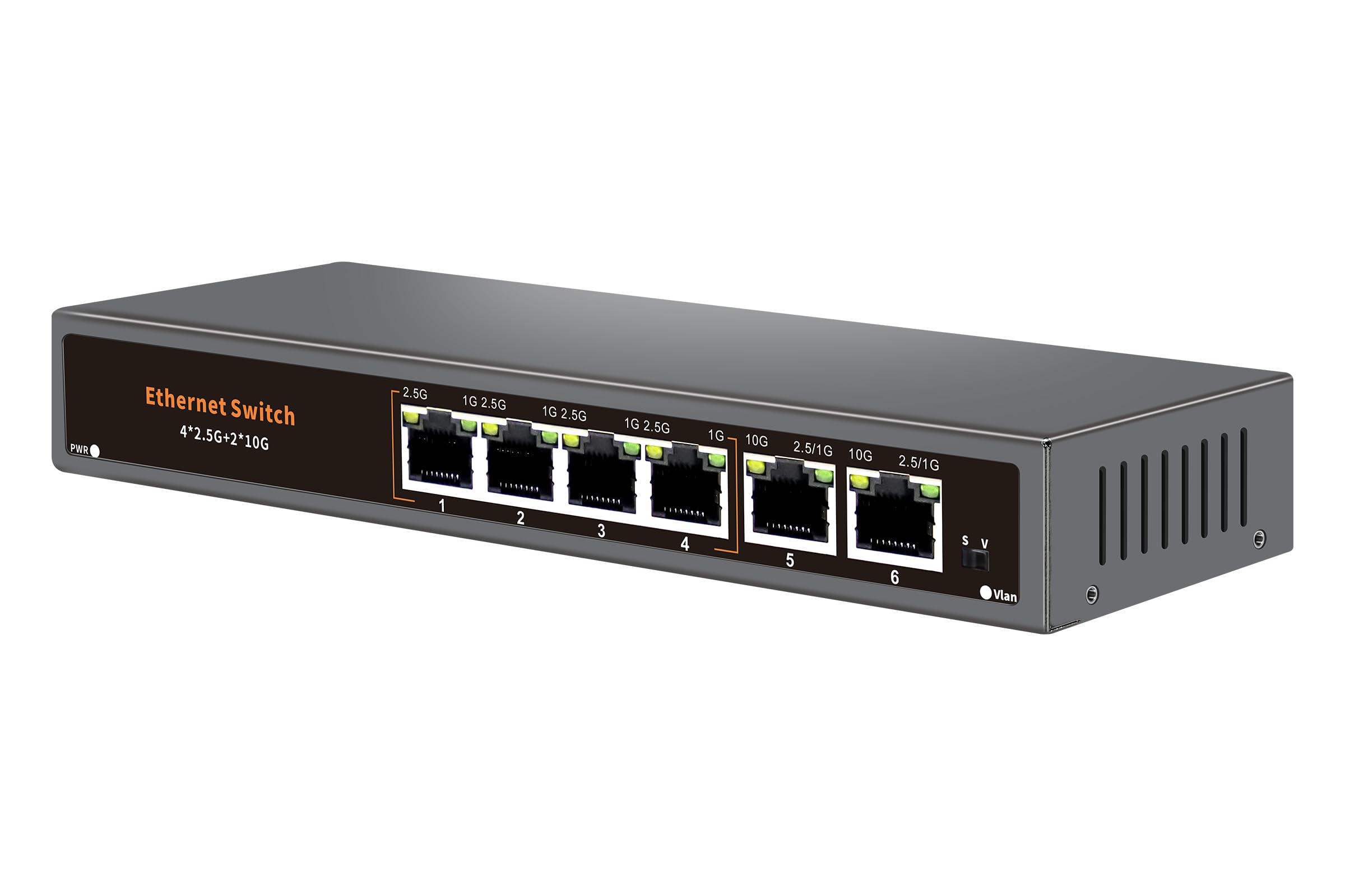 Niezarządzany przełącznik Ethernet 2,5 G z 4 portami Base-T 2,5G i 2 portami Uplink RJ-45 10G kompatybilny z 100/1000/2500Mbps, One-Key WLAN, bez wentylatora Plug & Play, metalowy przełącznik