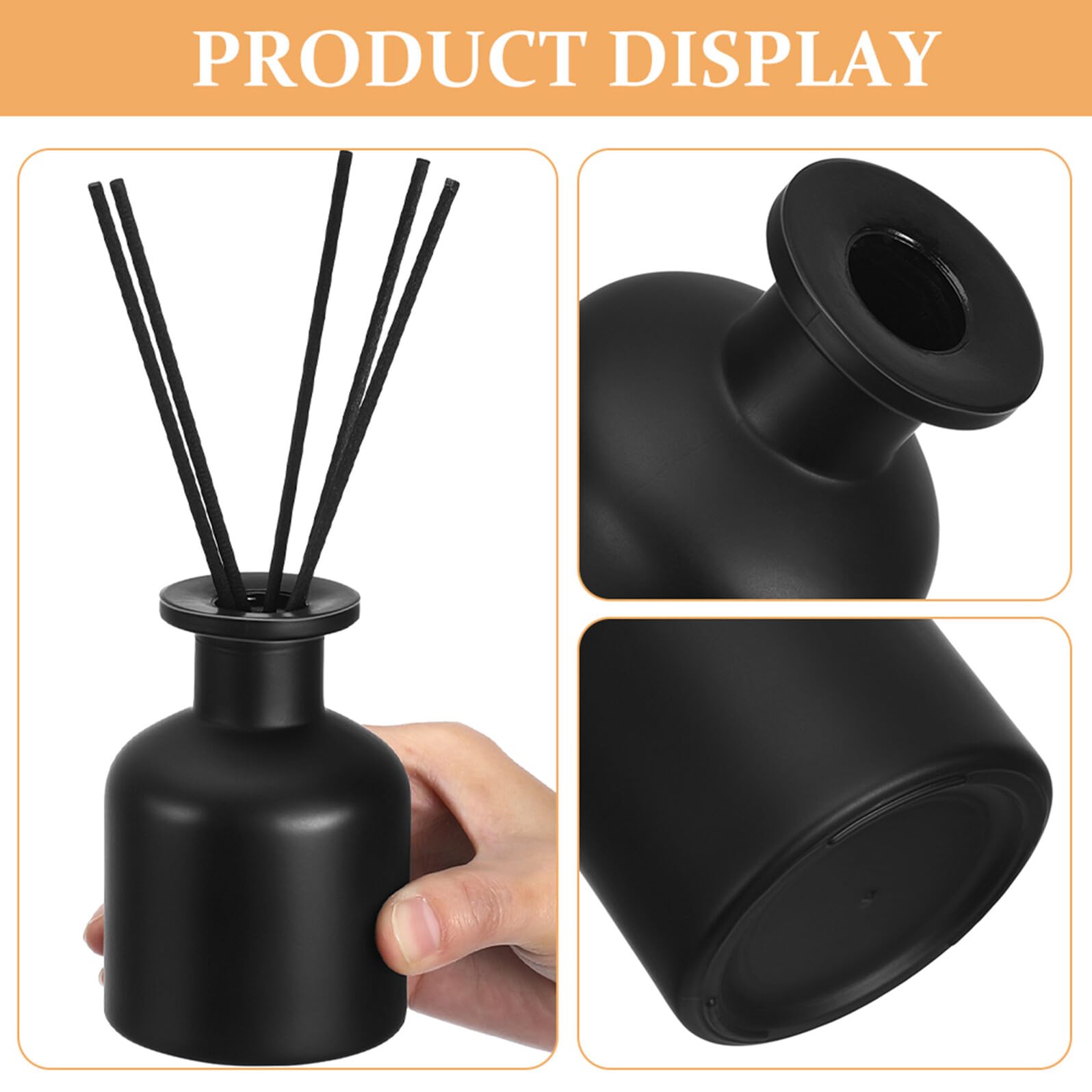 4 Leere Duftdiffusorflaschen aus Glas, 150ml, Rund, Schwarz